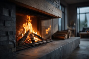 Cozy Fireplace Ambiance Modern Living Room Interior Design Warm Atmosphere Captivating View