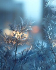Naklejka premium Frosted Leaves at Dusk Nature Scene Soft Focus Urban Environment Tranquil Aesthetic