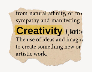 Creativity definition, ripped dictionary word, Ephemera torn paper
