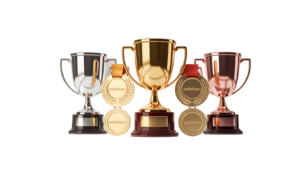 Golden Trophies and Medals Displayed.