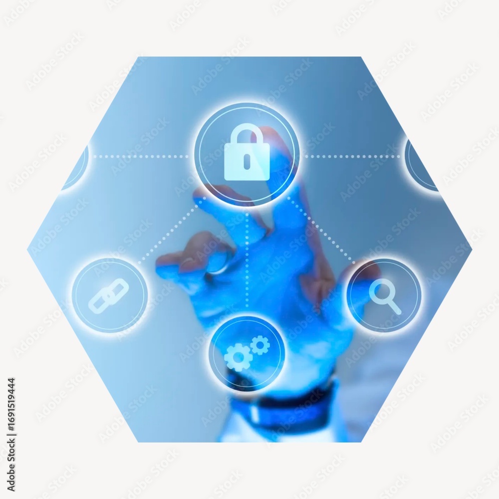 Poster cyber security system hexagonal shaped badge