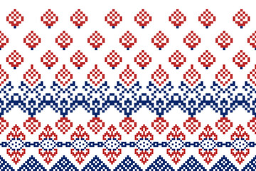 seamless knitted pattern, pixel , decoration, red, blue, white background, textile, tile, repeat
