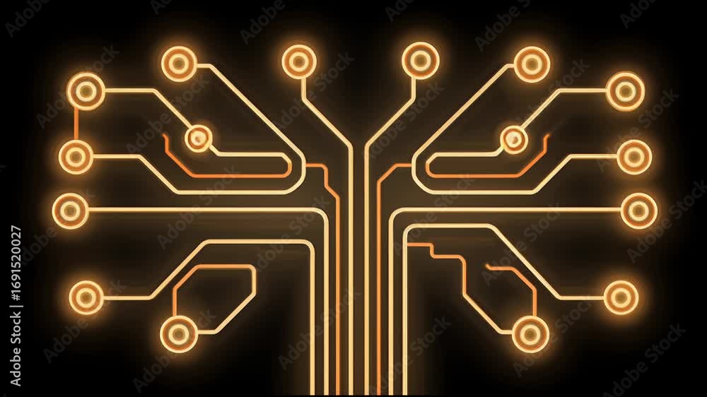 Aufkleber digital circuit tree design with glowing connections and nodes in a dark background