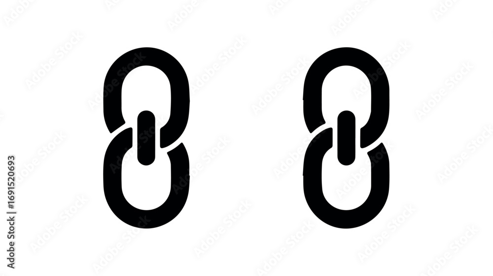 Wall mural two black chain link vector illustration for connection strength and security concepts isolated on w