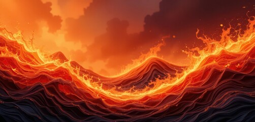  Volcanic Fury An Abstract Wave Background Inspired by Lava Flows, Featuring Fiery Orange, Red, and Yellow