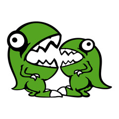 2 Funny T-Rex Sharp Teeth Big Mouth Crazy Weird Monster Dino Team Friends