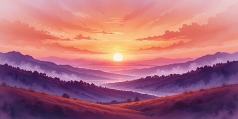 Obraz premium Sunset Watercolor Serenity A Peaceful Background with Warm Hues, Gradient Skies, and Evocative Landscapes