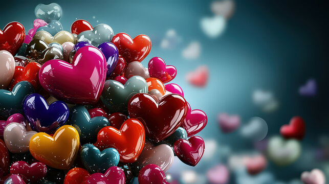 Colorful hearts create vibrant and joyful atmosphere, symbolizing love and affection in playful arrangement