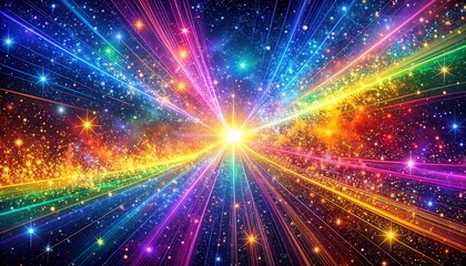 Fototapeta premium Colorful cosmic rays radiating from a central point