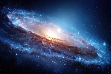 Fototapeta premium A vibrant spiral galaxy, swirling arms of gas and dust, bright core, dark space background