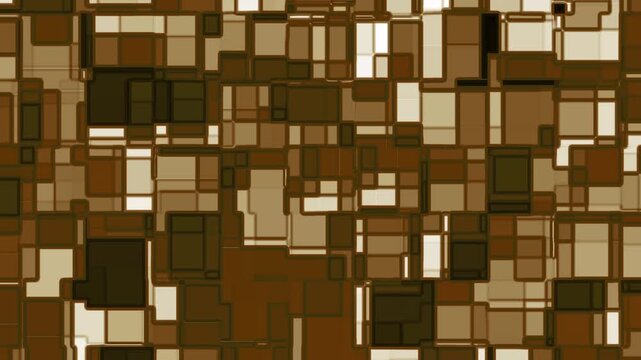 Abstract geometric background featuring overlapping squares and rectangles in warm brown and beige tones. Modern digital pattern suitable for web design, wallpapers, presentations, posters, packaging,