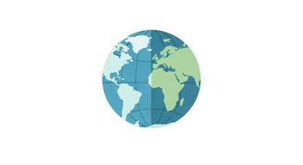 Naklejka premium Minimalist earth globe vector icon, flat planet earth illustration, blue and green world map graphic on white background