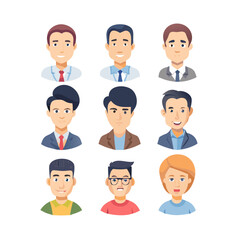 Collection of profile portraits or heads of male cartoon characters with various hairstyles and costumes isolated on white background. Set of avatars. ... See More
