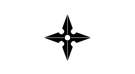 Black shuriken illustration representing a traditional Japanese ninja throwing star weapon icon isolated on a white background
