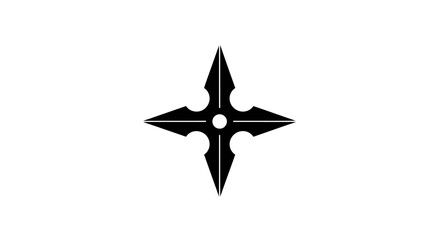 Obraz premium Minimalist black silhouette of a traditional four-pointed shuriken, a Japanese throwing star weapon for martial arts