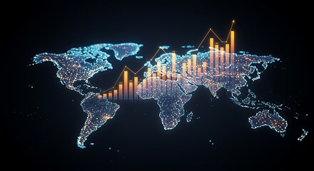 Futuristic Global Data Visualization and Economic Analytics Concept