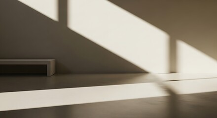 Fototapeta premium Abstract minimalist interior with harsh sunlight and deep shadows on the wall