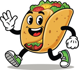 Animated Taco Running with Excitement and Joyful Expression.