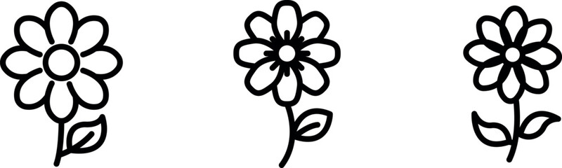 daisy outline or line icon design bundle.