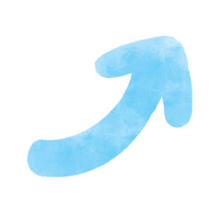 シンプルな水彩風の青色の上向き矢印のイラスト
