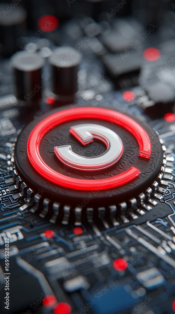 Poster exploration of circuit board design featuring illuminated copyright symbol in modern technology sett