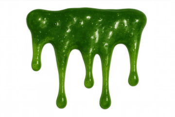 Viscous green slime dripping, oozing with slimy texture against transparent backdrop, suggesting eerie halloween-inspired visual effect
