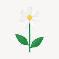 Aesthetic 3D flower clipart, white floral illustration