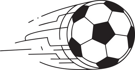 This pixel art illustration depicts a classic black and white soccer ball in dynamic motion. 