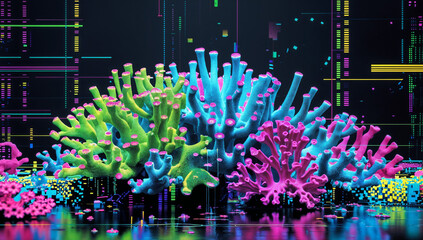Coral bloom pulses with glitch energy—digital waves, soft light, and surreal abstract motion.