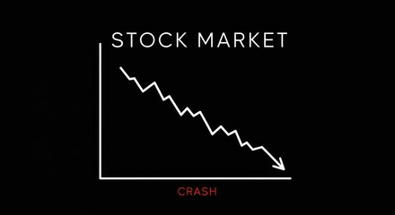 Stock market crash depicted with a downward trending line on a black background