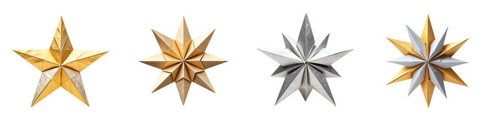 Obraz premium Golden and Silver Star Collection: 3D Rendered Christmas Ornaments