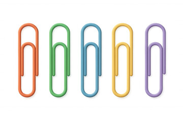 Obraz premium Five colorful paperclips are standing on a transparent background, ready to be used for your creative projects