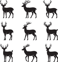 deer silhouette set on white background