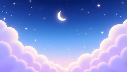 Fototapeta premium Dreamy Cartoon Night Sky for World Sleep Day