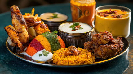 Traditional Indian breakfast featuring vibrant tricolor theme with various dishes, showcasing rich flavors and textures
