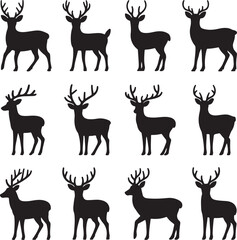 deer silhouette set on white background