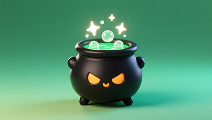 3D illustration of Halloween magic pot
