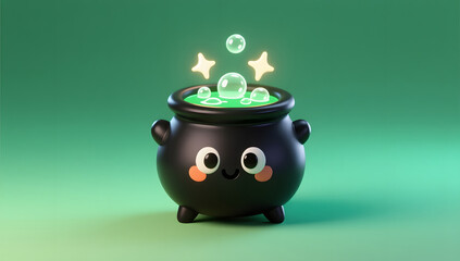 3D illustration of Halloween magic pot
