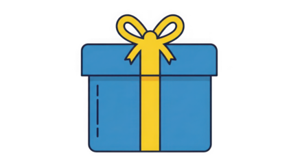 Festive blue gift box with yellow ribbon bow celebration surprise present icon graphic for holidays birthdays and special occasions transparent background