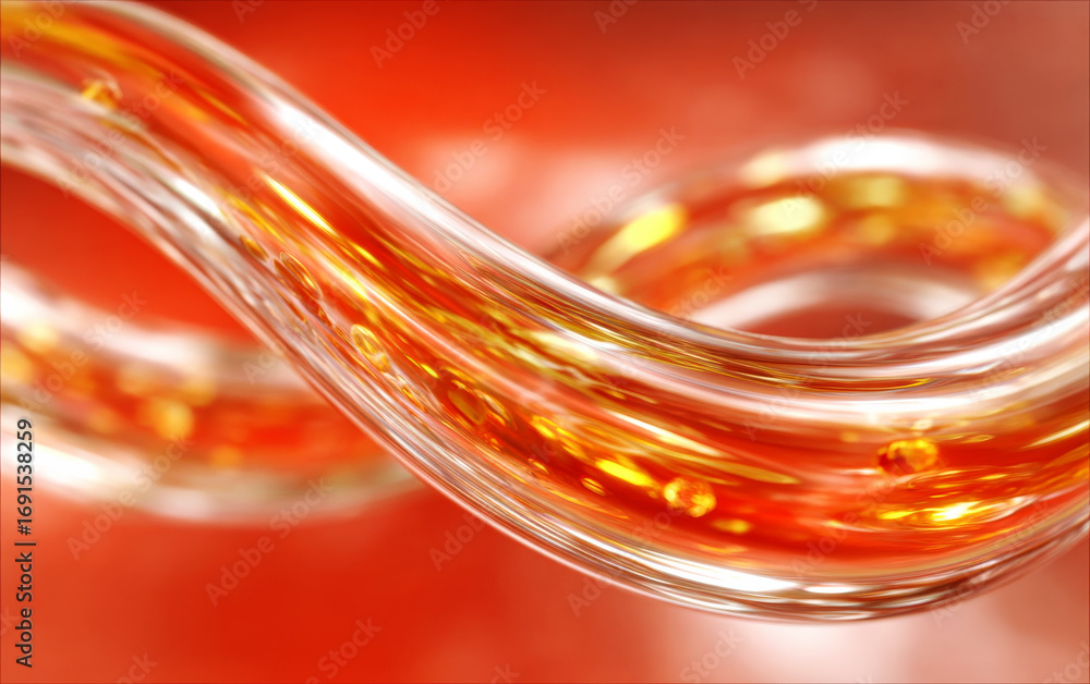 Poster abstract fluid shape with vibrant orange and clear elements in motion