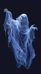 Fototapeta premium A ghostly figure draped in white fabric against a dark background image