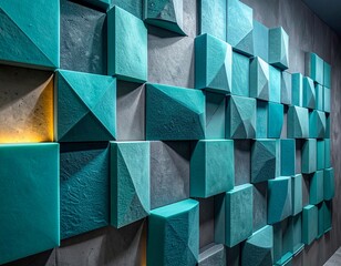 Modern Textured Geometric Acoustic Wall Panels in Teal and Grey Aesthetic