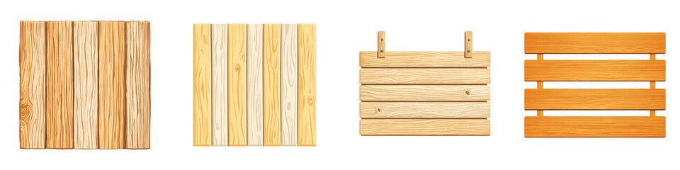 Naklejka premium Set of wooden planks and signs isolated on white background