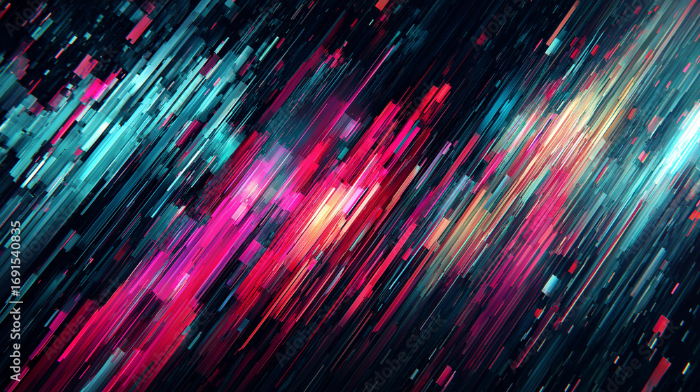 Poster abstract background with diagonal lines of pink and turquoise rectangles