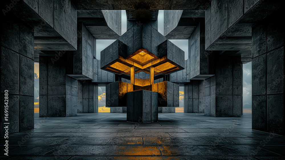 Poster symmetrical geometric shapes arranged perfect harmony create striking visual modern architectural sp