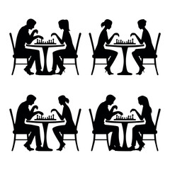 Fototapeta premium Chess players silhouette vector art illustration for games strategy competition and intellectual sport design 100