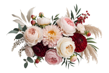 Elegant burgundy and blush floral arrangement with creamy white flowers. bouquet of flowers. bouquet of roses