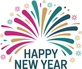 Fototapeta premium A Cheerful New Year's Wish with Bursting Fireworks Against a Clear Backdrop for Holiday Festivities and Celebratory Occasions Illustration