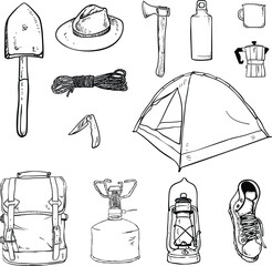 Hand drawing of camping equipment