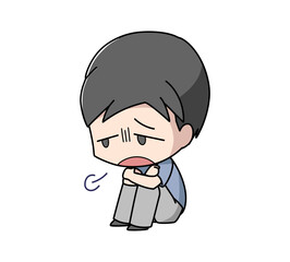体育座りで溜息をつく男性のイラスト